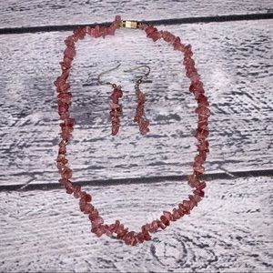 Hand Crafted Jewelry Set Necklace & Ear Rings Pinkish Purple glitter Sto…